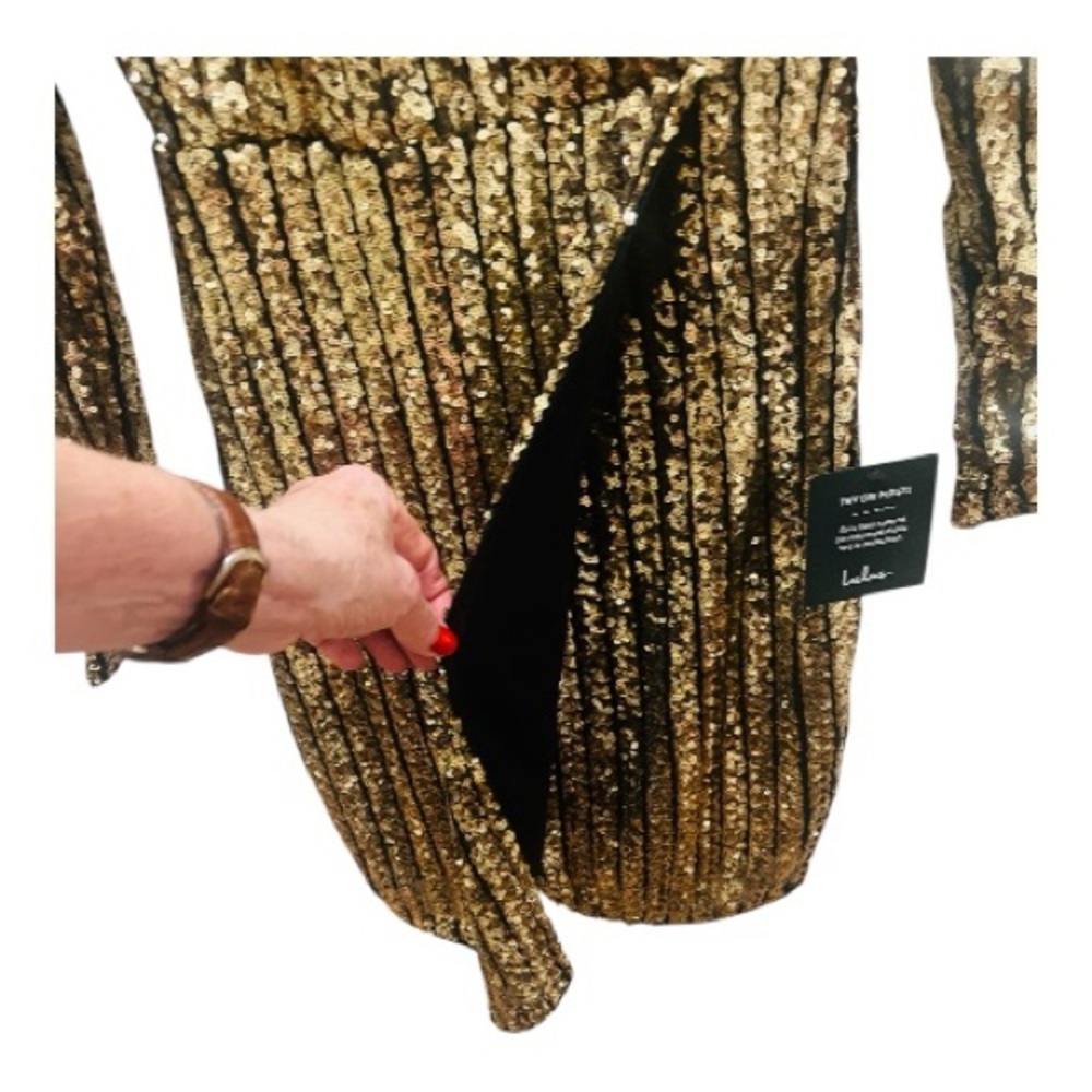 NWT Lulu's Elegant Gold Sequin Black Party Tulip Mini Dress |  New Years Eve - Picture 13 of 16